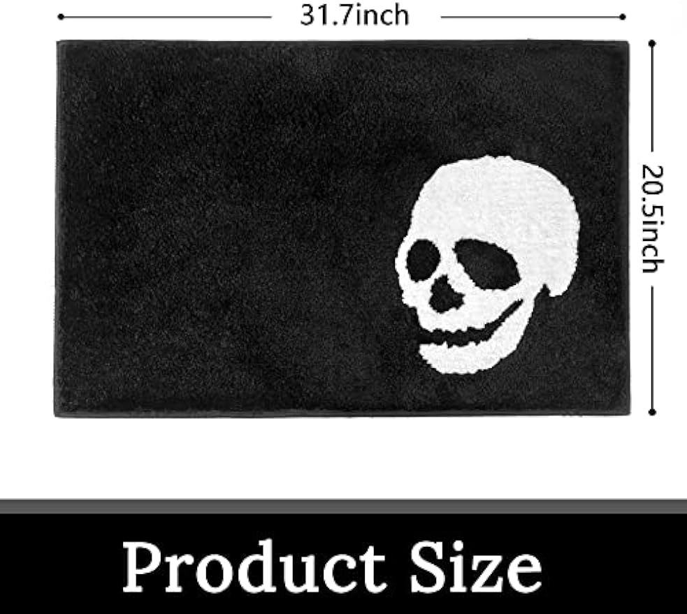 Black Bathroom Rug Fun Skull Halloween Bath Mat Nightmare Before Christmas Decor Microfiber Black White Bathroom Rugs for Tub Shower 20"x 32"