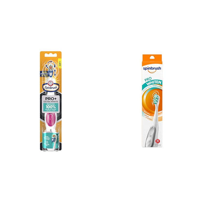 Spinbrush ARM & HAMMER Spinbrush PRO+ Extra White Battery-Operated– Spinbrush Battery Powered Toothbrush Removes 100% More Plaque- Soft Bristles -Batteries Included