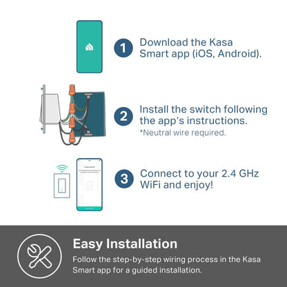 Kasa Smart Switch 2-Gang HS200-2, Single Pole,Neutral Wire Required, 2.4GHz Wi-Fi Light Switch Compatible with Alexa and Google Home, UL Certified, No Hub Required, White