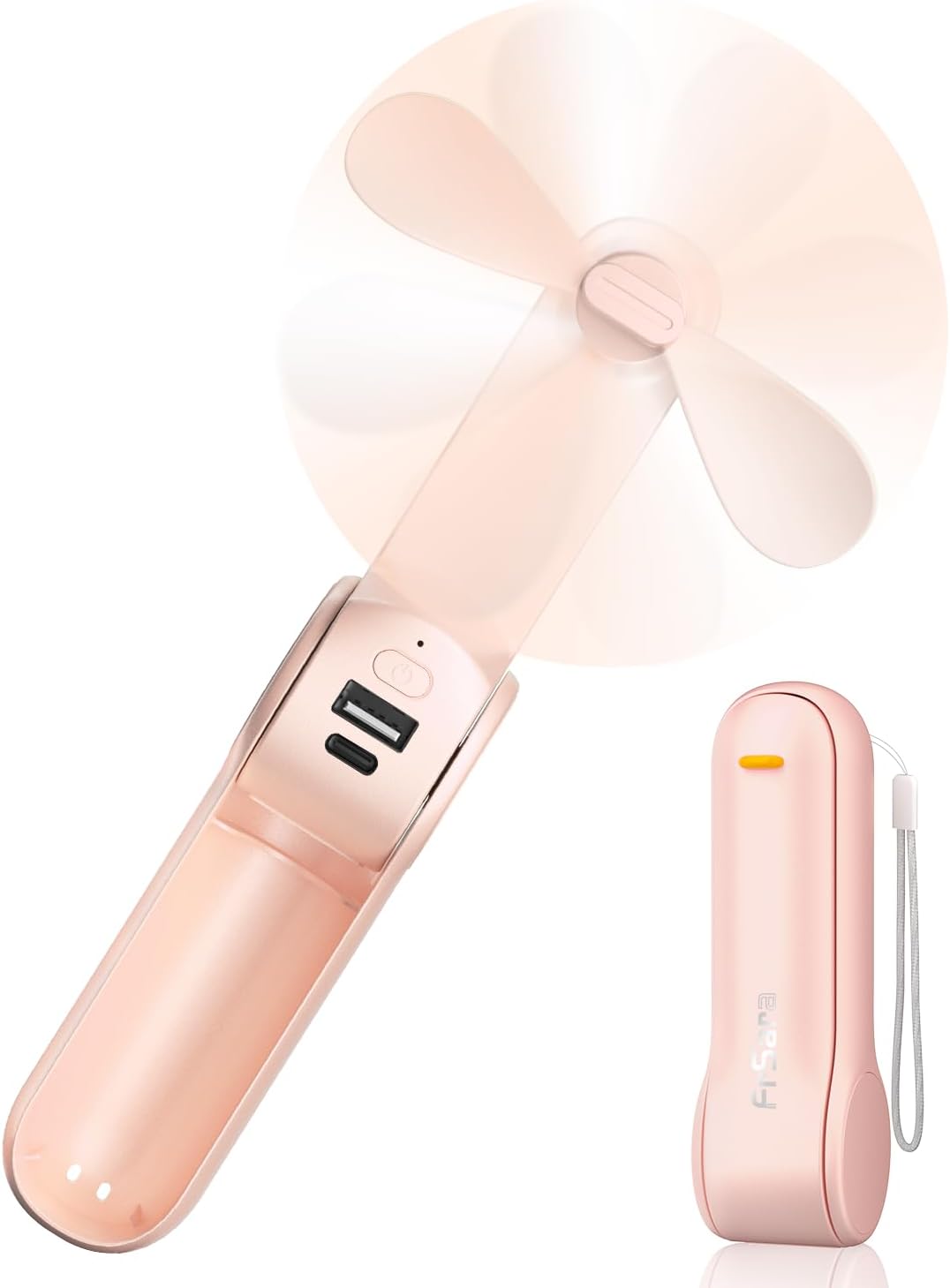 FrSara Portable Handheld Fan Rechargeable, USB Rechargeable Small Pocket Fan, 2000mAh Battery With Power Bank, Upgraded Long Battery Life, Three-Speed, Suitable for Women Outdoors and Travel