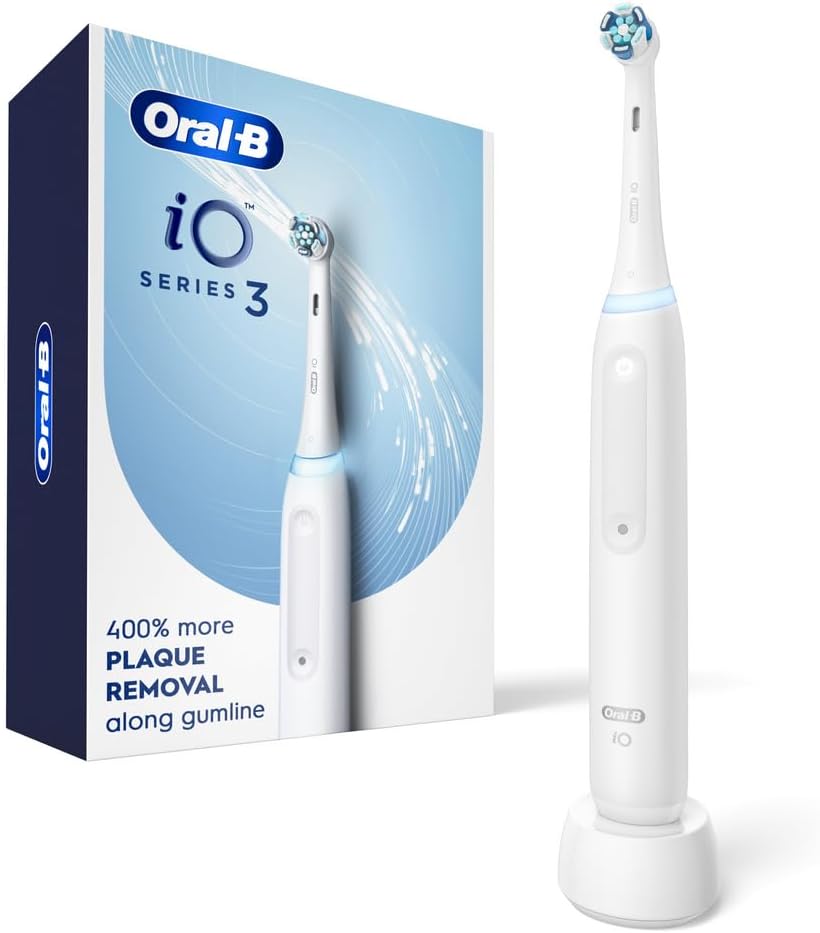 Oral-B iO Deep Clean Rechargeable Electric Powered Toothbrush, Black with iO Series 3 Limited, 2 Brush Heads and Travel Case - Pressure Sensor to Protect Gums - 3 Cleaning Settings - 2 Minute Timer