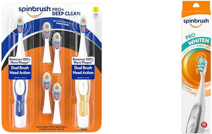 Spinbrush Pro+ Deep Clean Value Pack, Battery Toothbrush for Adults, 2 Brushes & 4 Replacement Heads