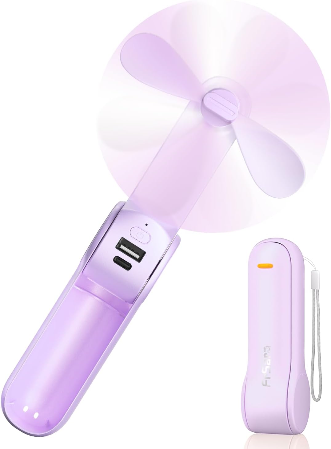 FrSara Portable Handheld Fan Rechargeable, USB Rechargeable Small Pocket Fan, 2000mAh Battery With Power Bank, Upgraded Long Battery Life, Three-Speed, Suitable for Women Outdoors and Travel