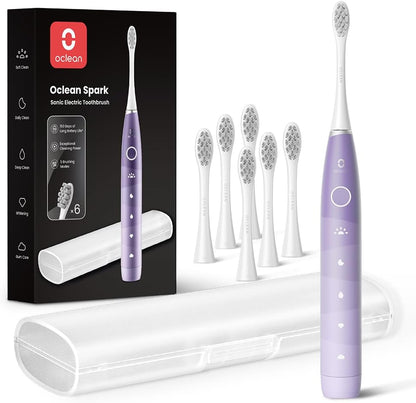 Oclean Electric Toothbrush for Adults, 150 Days Battery Life Electric Toothbrush, USB Rechargeable Sonic Travel Toothbrush with 6 Brush Heads & Travel Case, 5 Modes and Smart Timer