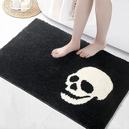 Black Bathroom Rug Fun Skull Halloween Bath Mat Nightmare Before Christmas Decor Microfiber Black White Bathroom Rugs for Tub Shower 20"x 32"