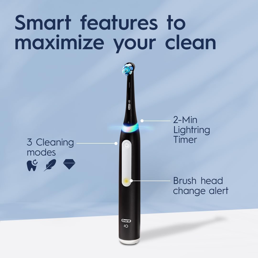 Oral-B iO Deep Clean Rechargeable Electric Powered Toothbrush, Icy Blue with iO Series 3 Limited, 2 Brush Heads and Travel Case - Pressure Sensor to Protect Gums - 3 Cleaning Settings - 2 Minute Timer