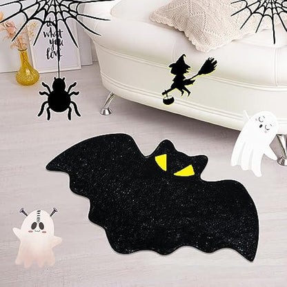 Halloween Bath Mat Irregular Shaped Bat Bathroom Rug for Kids Non-Slip Absorbent Washable Bedside Rug Bedroom Decor Entrance Door Mat for Shower Room and Bathtub Large