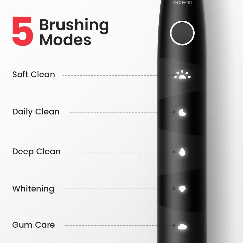 Oclean Electric Toothbrush for Adults, 150 Days Battery Life Electric Toothbrush, USB Rechargeable Sonic Travel Toothbrush with 6 Brush Heads & Travel Case, 5 Modes and Smart Timer