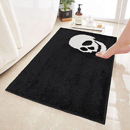 Black Bathroom Rug Fun Skull Halloween Bath Mat Nightmare Before Christmas Decor Microfiber Black White Bathroom Rugs for Tub Shower 20"x 32"