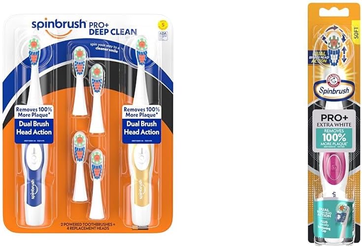 Spinbrush Pro+ Deep Clean Value Pack, Battery Toothbrush for Adults, 2 Brushes & 4 Replacement Heads