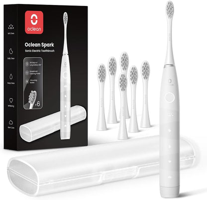 Oclean Electric Toothbrush for Adults, 150 Days Battery Life Electric Toothbrush, USB Rechargeable Sonic Travel Toothbrush with 6 Brush Heads & Travel Case, 5 Modes and Smart Timer