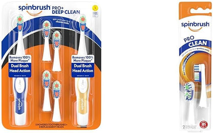 Spinbrush Pro+ Deep Clean Value Pack, Battery Toothbrush for Adults, 2 Brushes & 4 Replacement Heads