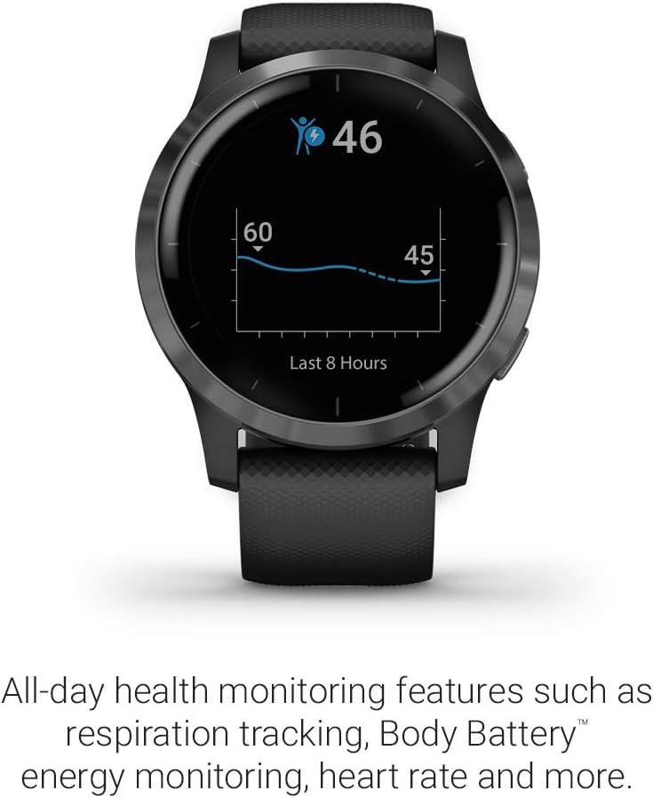 Garmin Vivoactive 4, GPS Smartwatch, Features Music, Body Energy Monitoring, Animated Workouts, Pulse Ox Sensors and More, Black