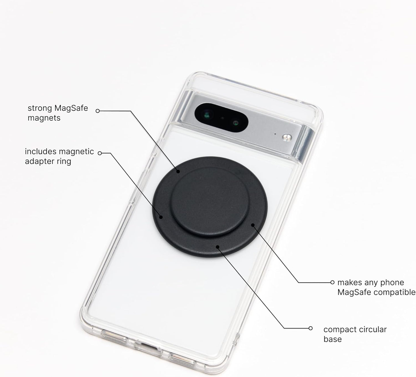 PopSockets Phone Grip Compatible with MagSafe, Adapter Ring for MagSafe Included, Phone Holder, Wireless Charging Compatible - Black