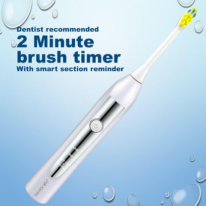 JOHN Sonic Electric Toothbrush for Adults, 6X Cleaning Power, 4 Weeks of Use Rechargeable Lithium-ion Battery, 4 Brush Heads, Turbo 606 White