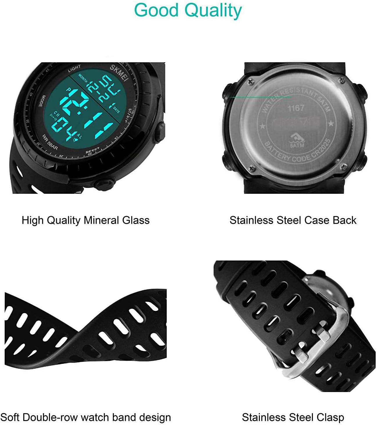 Men's Digital Watch, Sports Waterproof Military Watches for Men LED Casual Stopwatch Alarm Tactical Army Watch