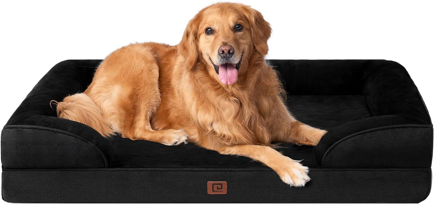 EHEYCIGA Orthopedic Dog Beds for Extra Large Dogs, Waterproof Memory Foam XL Dog Bed with Sides, Non-Slip Bottom and Egg-Crate Foam Big Dog Couch Bed with Washable Removable Cover, Grey