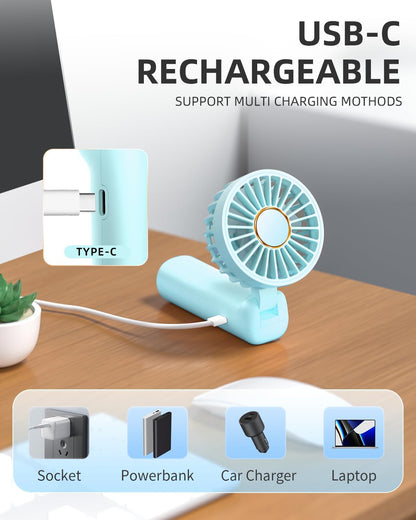 FrSara Portable Handheld Fan, Neck Fan, Mini Desk Fan, Multi-Function Fan, 2000mAh Ultra-Long Battery Life, Ultra-Quiet, 3-Speed Visual Adjustment, USB Can Charge Mobile Phones