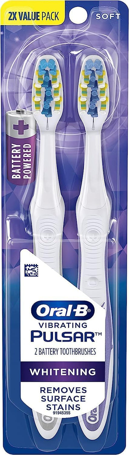 Oral-B Pulsar 3D White Pulsar Battery Toothbrush, Soft, 2 Count (Colors May Vary)