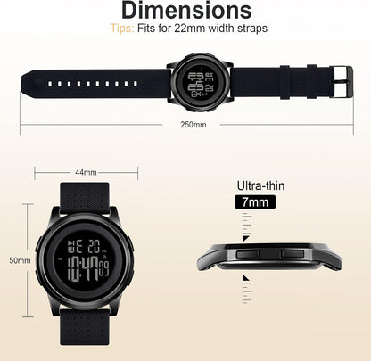 Mens Watch Ultra-Thin Digital Sports Watch Waterproof Stainless Steel Fashion Wrist Watch for Men Women