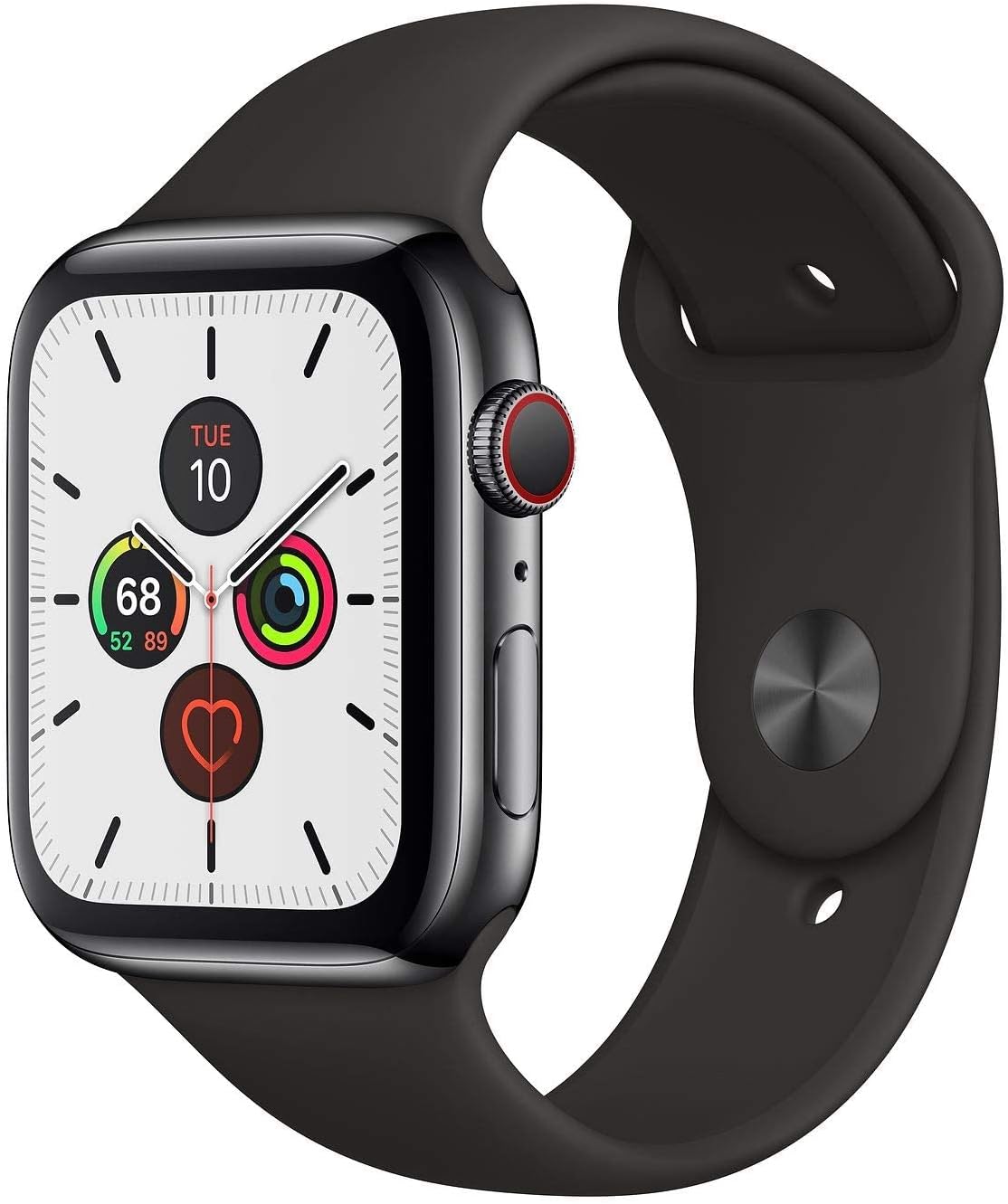 Apple Watch Series 5 (GPS, 44MM) - Space Gray Aluminum Case with Black Sport Band (Renewed)