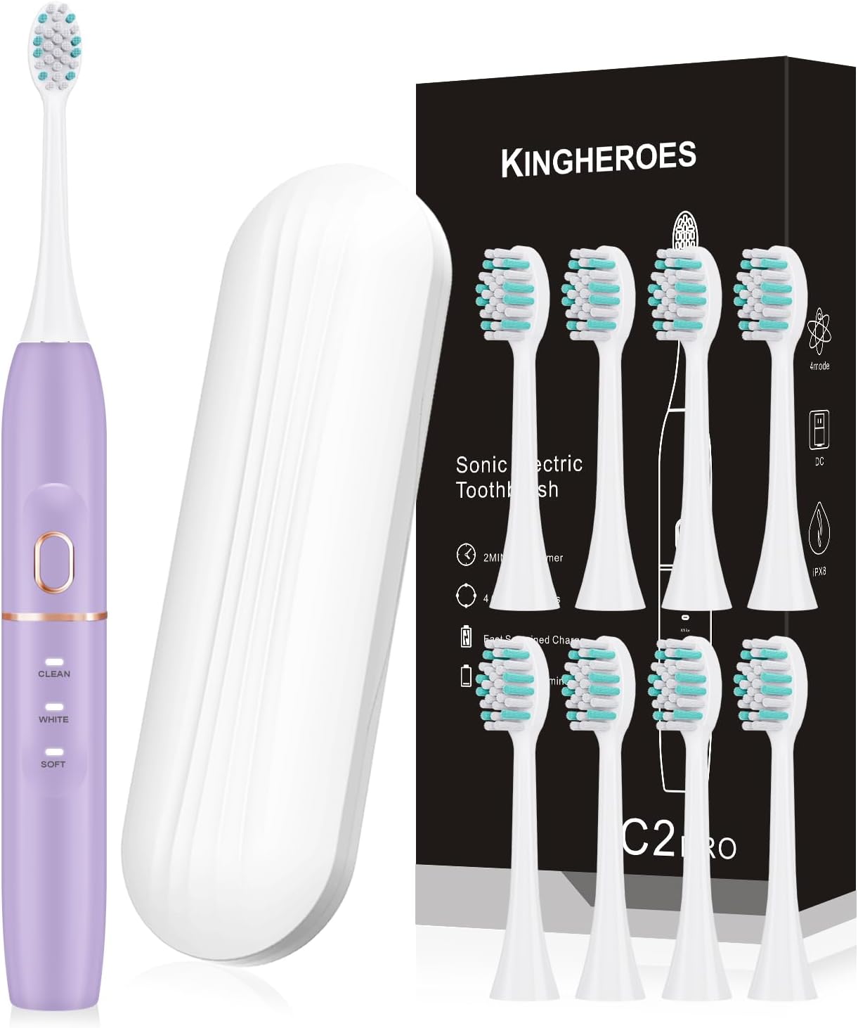 Electric Toothbrush Set, Comes with 8 Brush Heads & Travel Case,4 Modes with 2 Minutes Built in Smart Timer, One Charge for 60 Days, 42000 VPM Motor (Black)