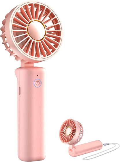 FrSara Mini Handheld Fan Rechargeable, Small Folding Fan Upgraded Wind Power, 3-Speed, 2000mAh Long Battery Life, Power Bank, Quiet, Portable, Suitable for Outdoor Travel Pink