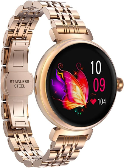 Smart Watch for Women Call Receive/Dial, 1.04'' AMOLED Touchscreen Fitness Tracker with Heart Rate/BP//SpO2/Sleep Monitor, IP68 Waterproof Round Women's Smartwatch for Android iOS Phones