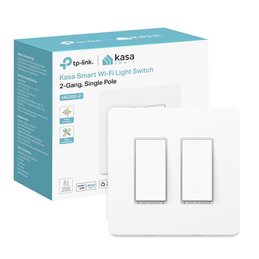 Kasa Smart Switch 2-Gang HS200-2, Single Pole,Neutral Wire Required, 2.4GHz Wi-Fi Light Switch Compatible with Alexa and Google Home, UL Certified, No Hub Required, White