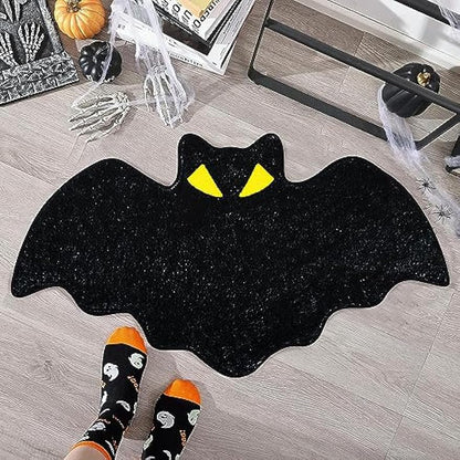 Halloween Bath Mat Irregular Shaped Bat Bathroom Rug for Kids Non-Slip Absorbent Washable Bedside Rug Bedroom Decor Entrance Door Mat for Shower Room and Bathtub Large