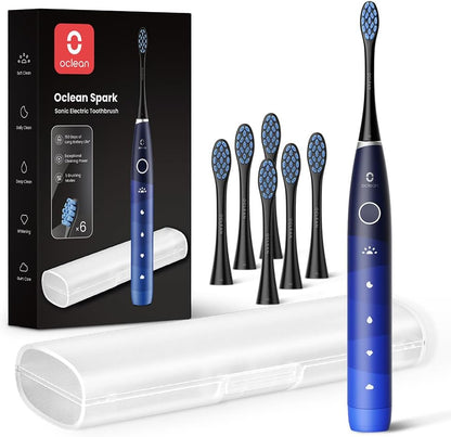 Oclean Electric Toothbrush for Adults, 150 Days Battery Life Electric Toothbrush, USB Rechargeable Sonic Travel Toothbrush with 6 Brush Heads & Travel Case, 5 Modes and Smart Timer