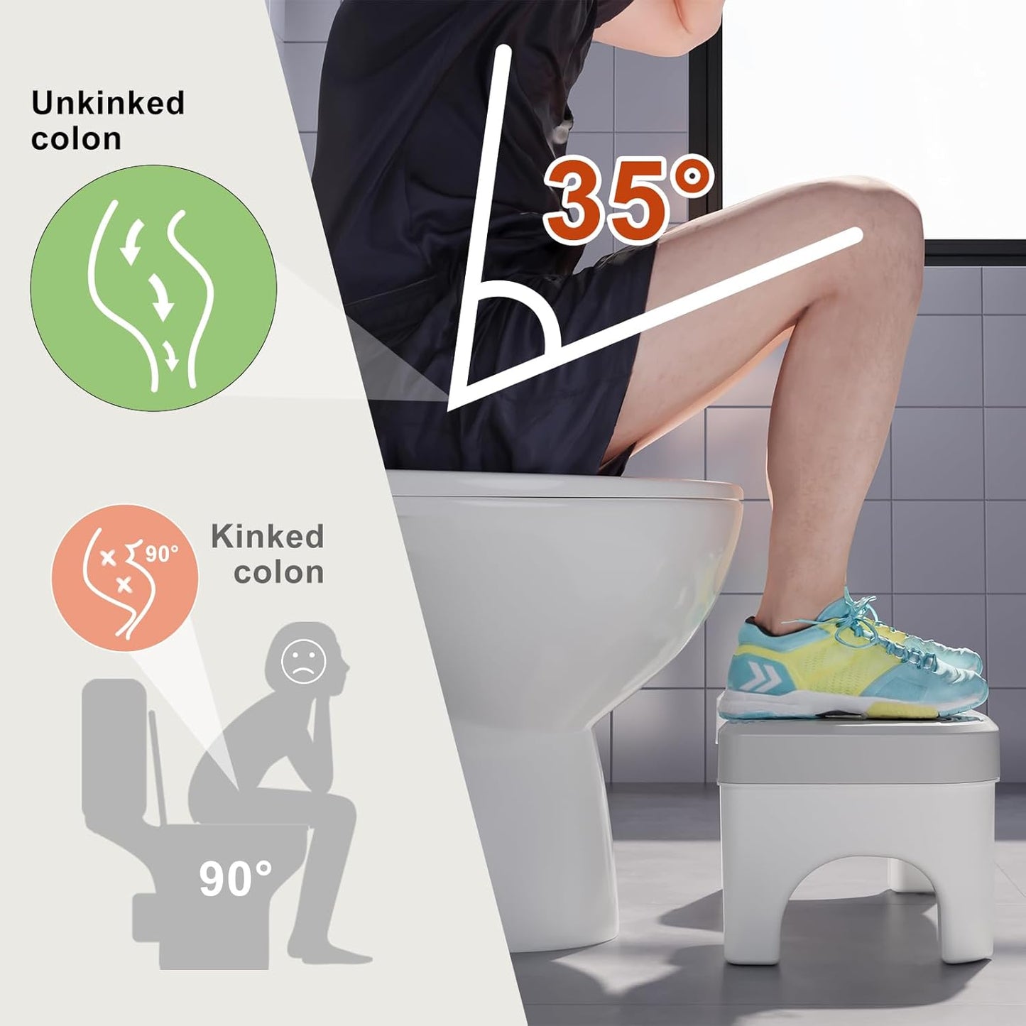 Toilet Stool Squat Adult, 7 Inch Poop Stool Adult, Non-Slip Potty Stool for Adults, Squatting Toilet Stool for Pooping, Pooping Stool for Bathroom, Toilet Step Stool for Kids, Toilet Foot Stool