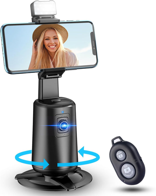 Auto Face Tracking Tripod 360° Rotating Auto Tracking Phone Stand, No App, Phone Camera Stand with Remote and Gesture Control, Rechargeable Smart Shooting Stand for Live Video Recording Tiktok