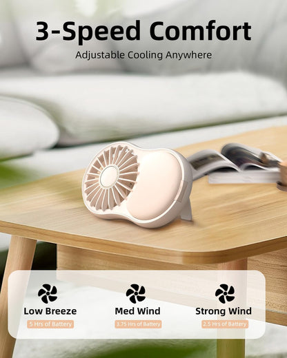 FrSara Portable Handheld Fan - Face Fan for Skincare with 3-Speed, USB-C 2000mAH Rechargeable Travel Fan, Mini Makeup Fan for Home, Office, Outdoor, Ideal for Women, Beige