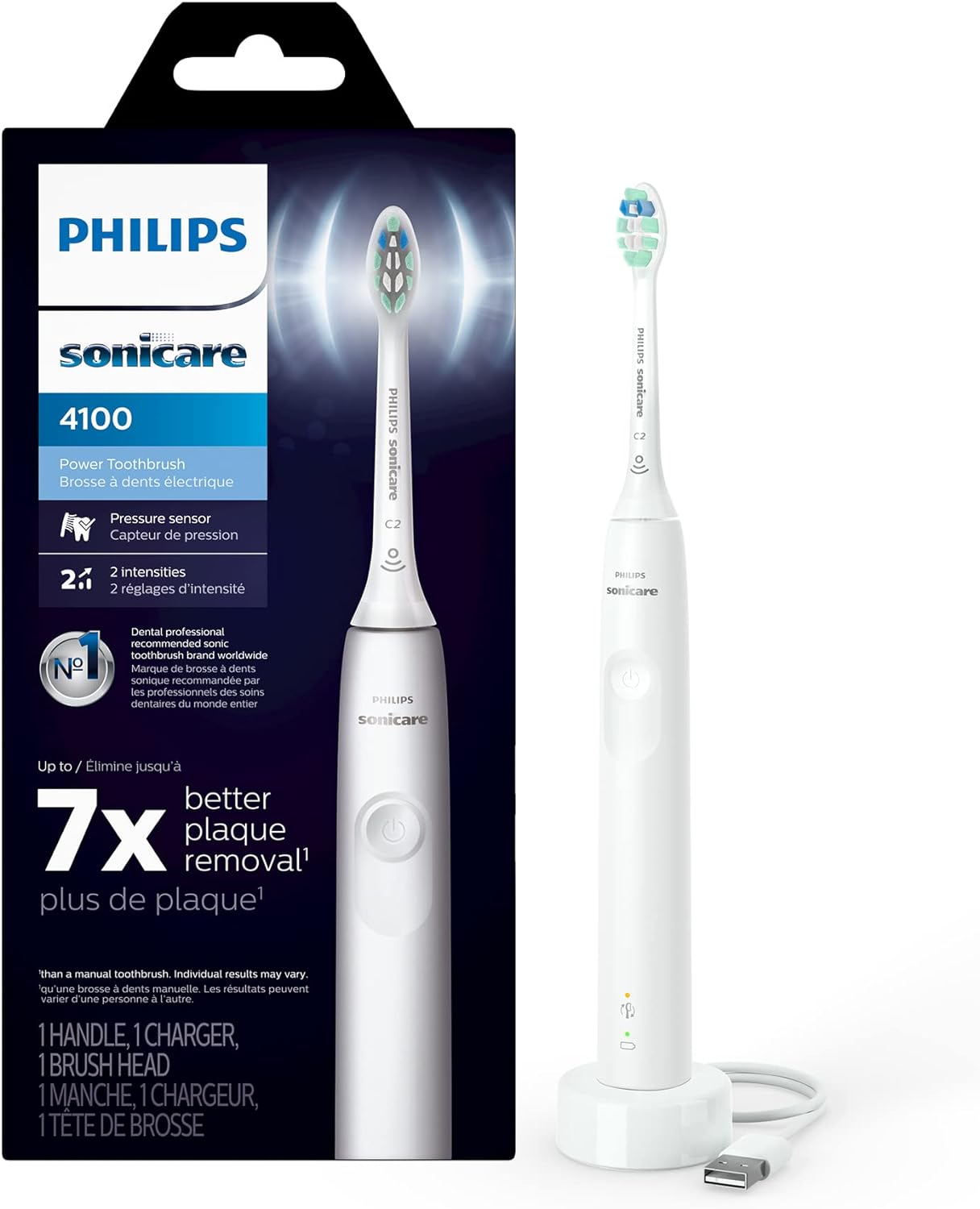 Philips Sonicare 4100 Power Toothbrush, Rechargeable Electric Toothbrush with Pressure Sensor, Black