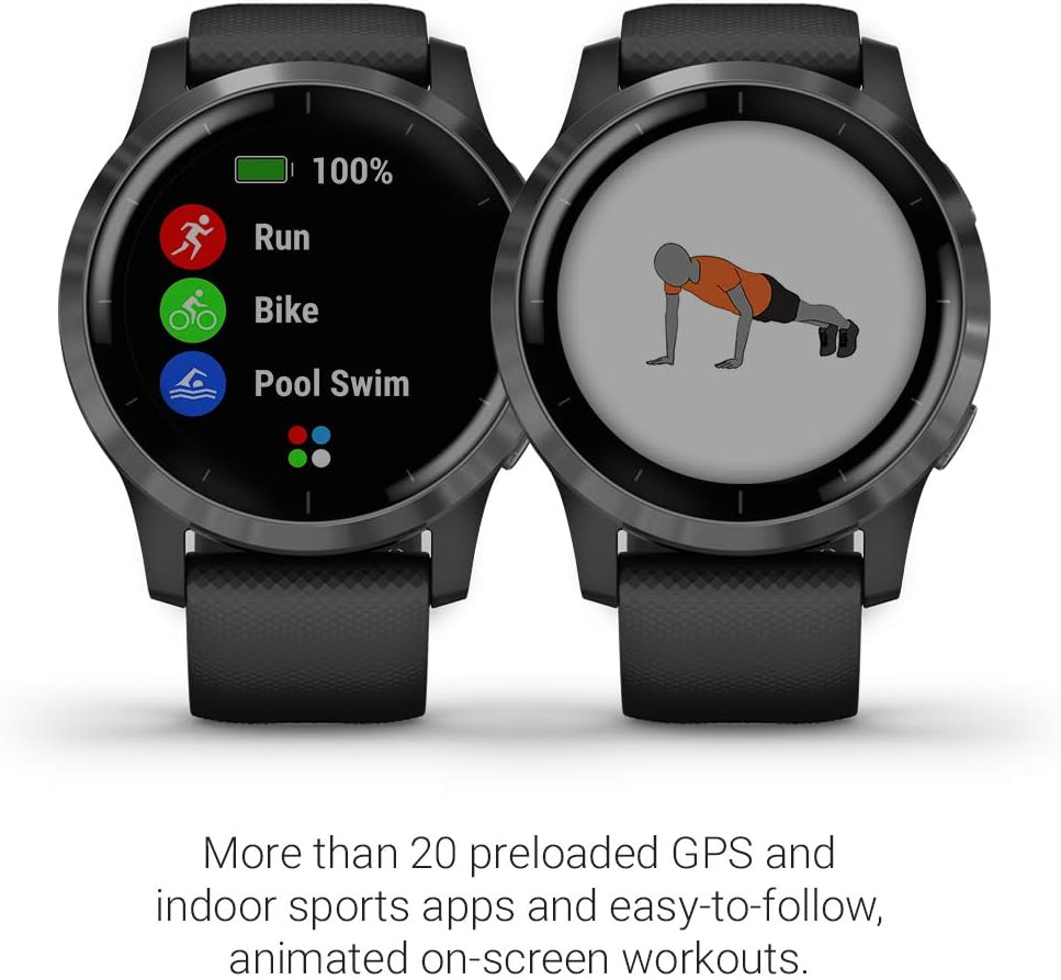 Garmin Vivoactive 4, GPS Smartwatch, Features Music, Body Energy Monitoring, Animated Workouts, Pulse Ox Sensors and More, Black