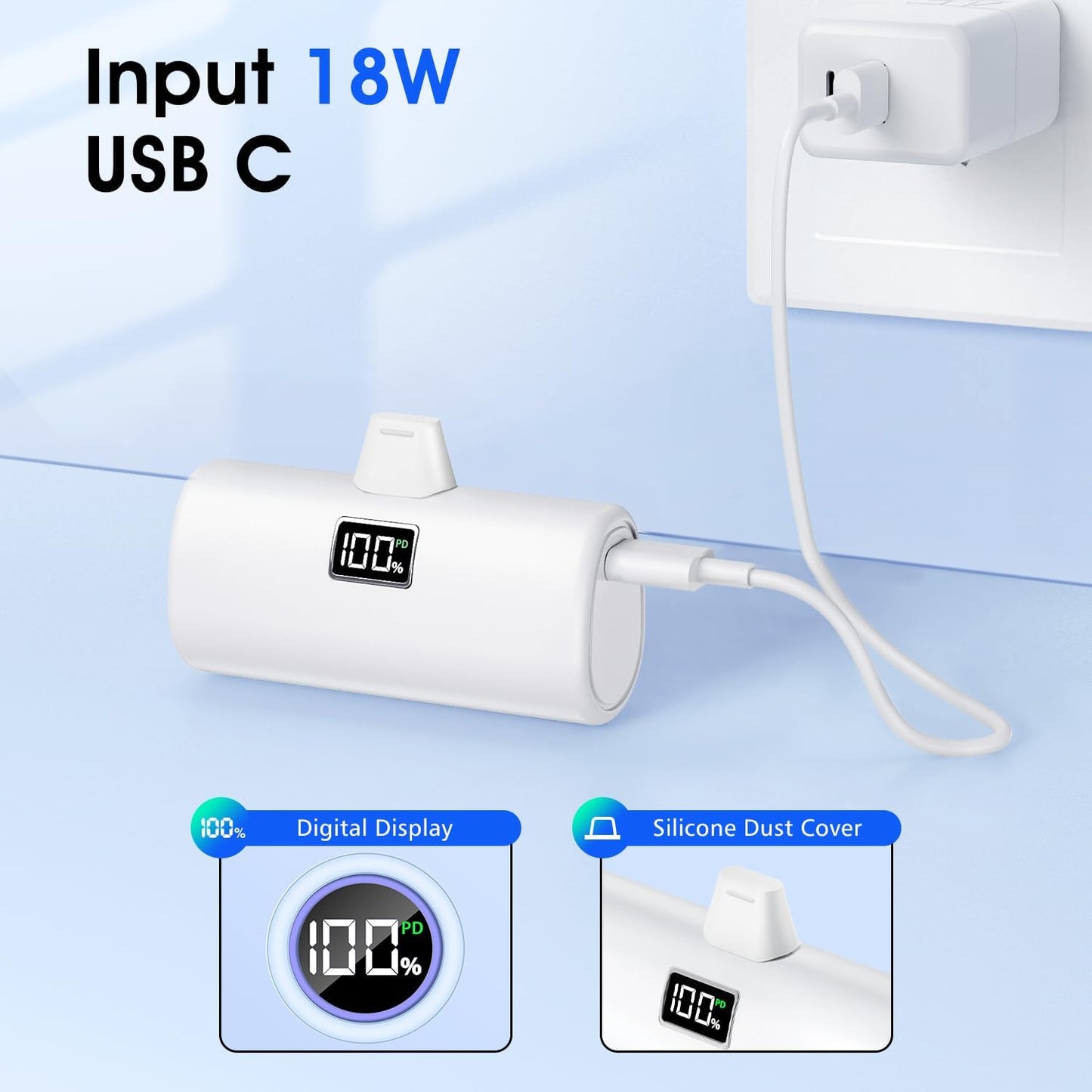 Portable Charger for iPhone, [6000mAh] Small Power Bank with LCD Display, 20W Fast Charging Mini Portable Phone Charger Battery Bank for iPhone 14/14 Pro Max/13/12/XR/8/7/6 - White