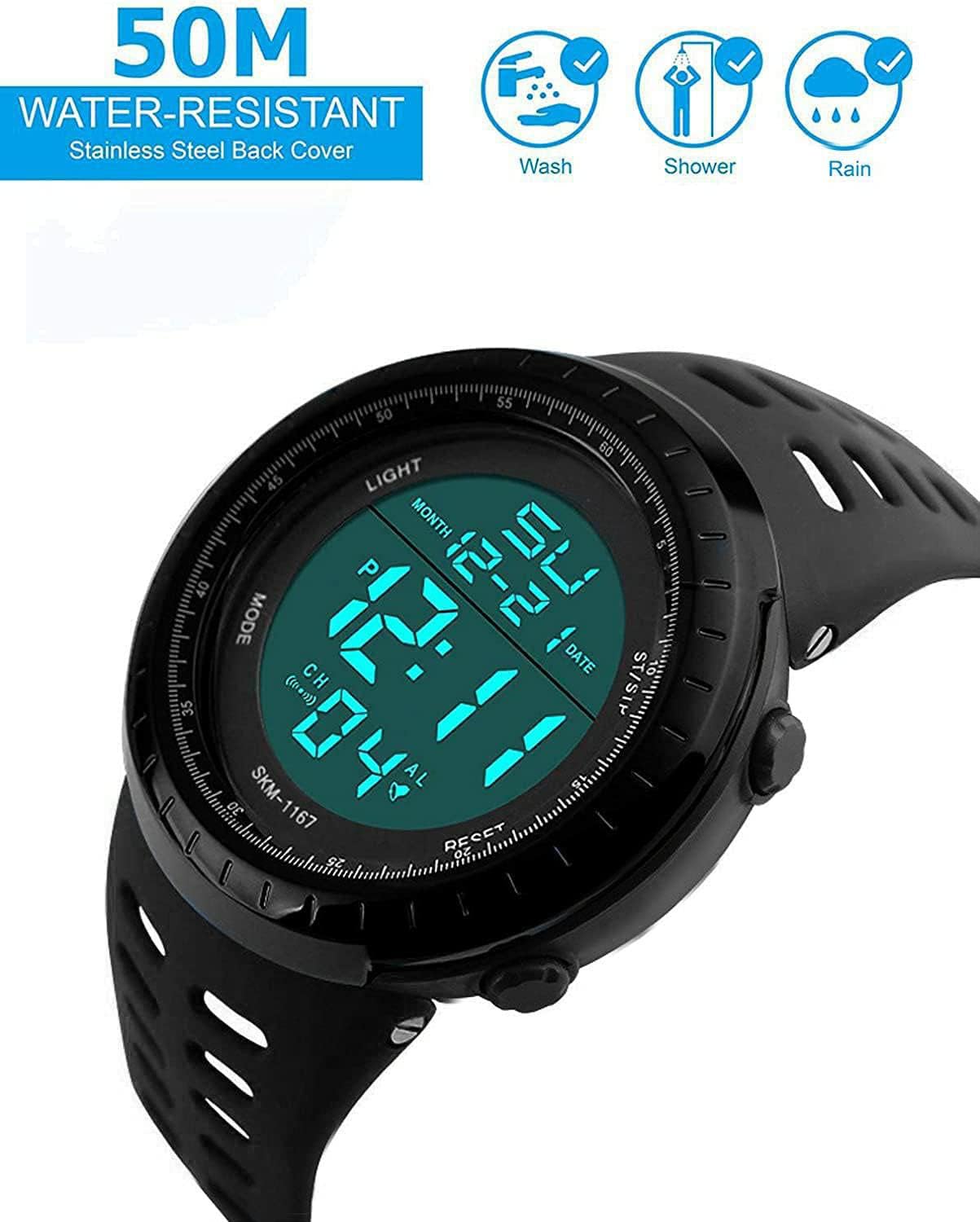 Men's Digital Watch, Sports Waterproof Military Watches for Men LED Casual Stopwatch Alarm Tactical Army Watch