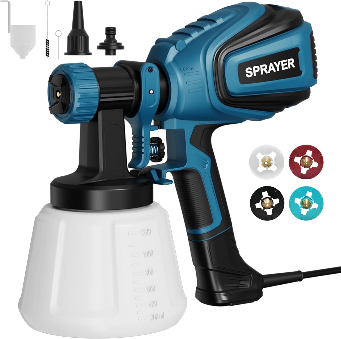 Paint Sprayer, 700W HVLP Spray Gun with Cleaning & Blowing Joints, 4 Nozzles and 3 Patterns, Easy to Clean, for Furniture, Cabinets, Fence, Walls, Door, Garden Chairs etc. VF803