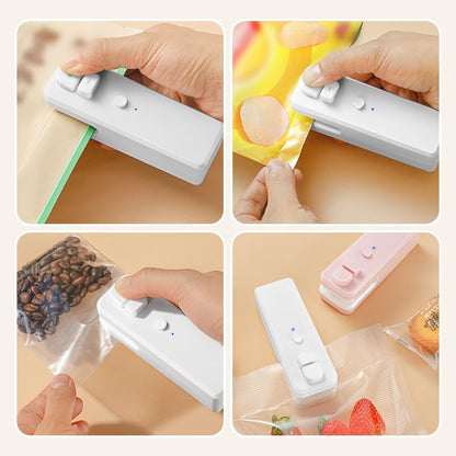 Mini Handleld Chip Bag Sealer,2 in 1 Rechargeable Mini Bag Sealer with Cutter And Magnet,Household Portable Small Vacuum Sealer for Plastic Bags,Snack Bags (Gray)