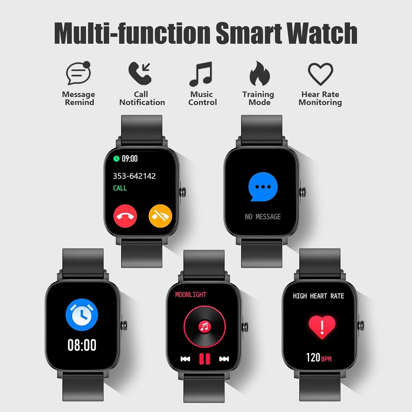 Smart Watch for Men/Women Fitness Tracker SmartWatch for Android/iOS Phones 1.83" Full Touch Screen with Heart Rate/Sleep Monitor, AI Control, Step Counter, IP68 Waterproof Smart Watches