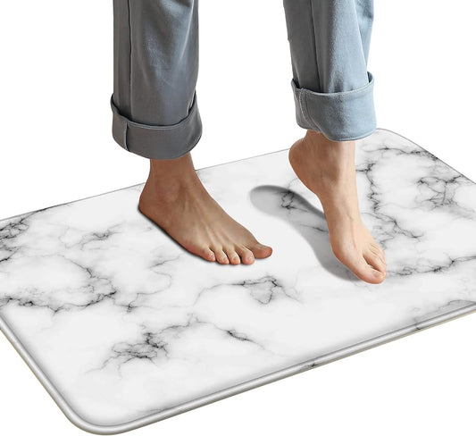 LYNN PICK 'N PLAY Memory Foam Bath Mat Rug, Thick and Soft Flannel Water Absorbent Bathoom Rug, Non-Slip and Anti-Fatigue Mat for Bathroom Home Floors Decor (White Marble, 31.5''x20'')