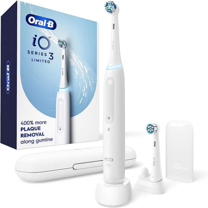 Oral-B iO Deep Clean Rechargeable Electric Powered Toothbrush, Black with iO Series 3 Limited, 2 Brush Heads and Travel Case - Pressure Sensor to Protect Gums - 3 Cleaning Settings - 2 Minute Timer