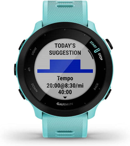 Garmin Forerunner 55, GPS Running Watch with Daily Suggested Workouts, Up to 2 weeks of Battery Life, Aqua