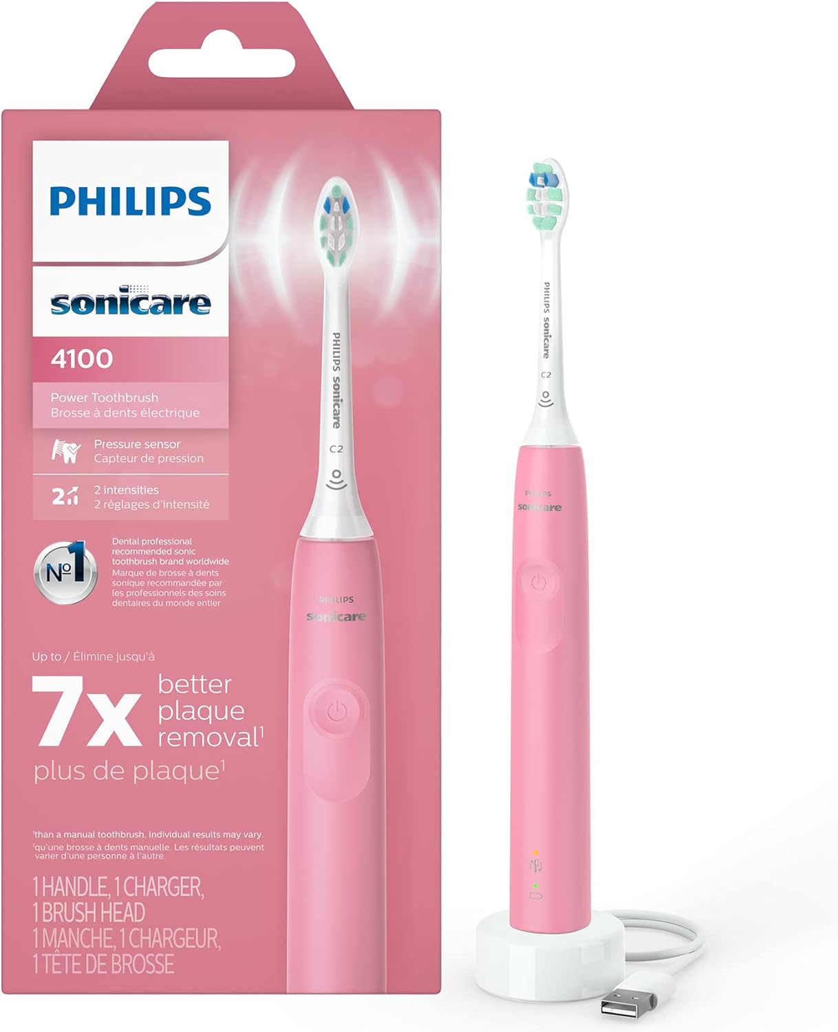 Philips Sonicare 4100 Power Toothbrush, Rechargeable Electric Toothbrush with Pressure Sensor, Black