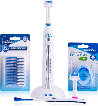 Triple Bristle Original Sonic Toothbrush | Rechargeable 31,000 VPM Tooth Brush | Patented 3 Head Design | Angled Bristles Clean Each Tooth | Dentist Created & Approved Original