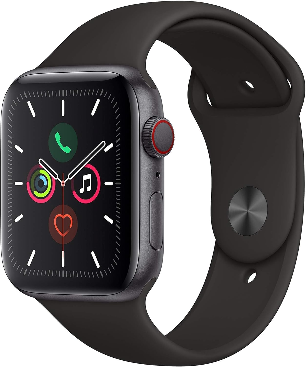 Apple Watch Series 5 (GPS, 44MM) - Space Gray Aluminum Case with Black Sport Band (Renewed)