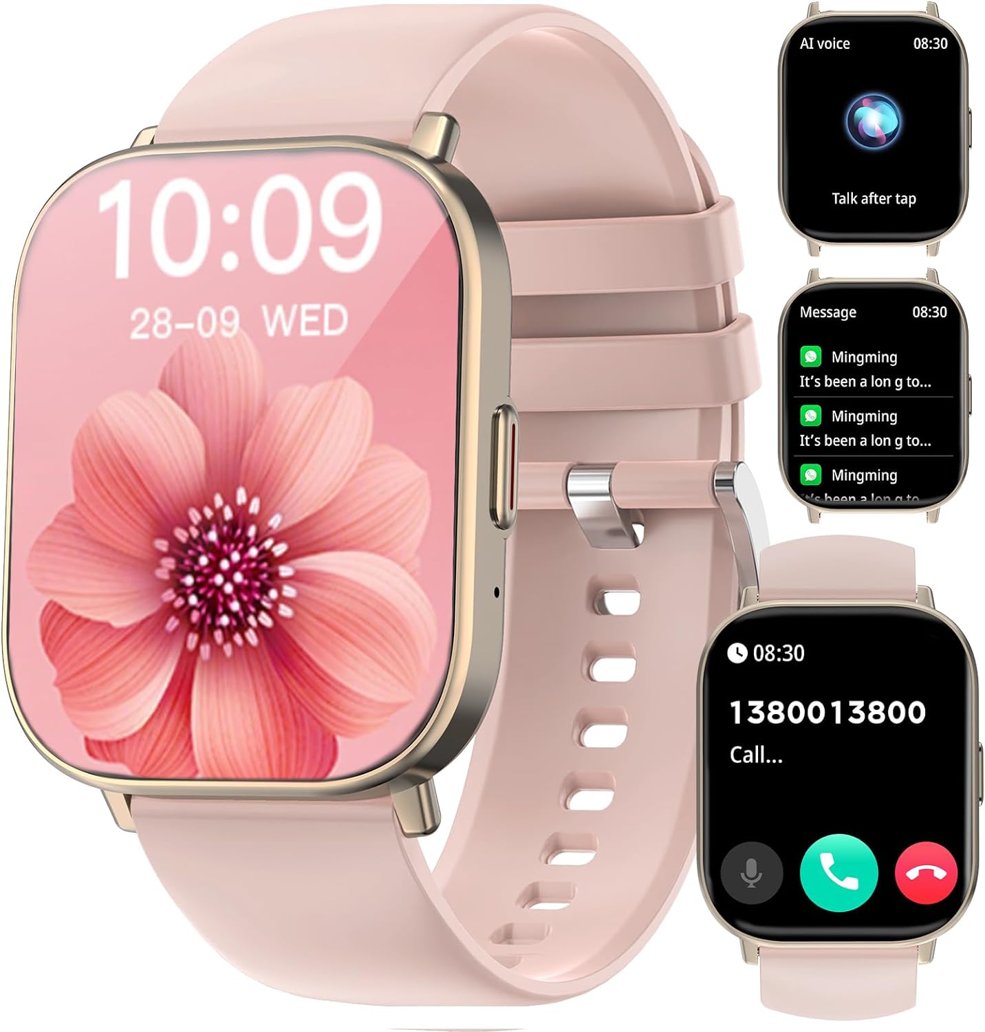 Smart Watch, 2.01” HD Smart Watches for Women, Fitness Tracker Watch with Blood Pressure/Heart Rate/Sleep Monitor, Bluetooth 5.2 Smartwatch for Android/iOS Phones, IP68 Waterproof Sport Watch (Pink)