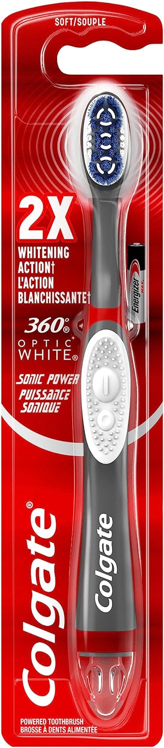 Colgate 360 Optic White Battery Powered Sonic Toothbrush, Soft, 1 Pack