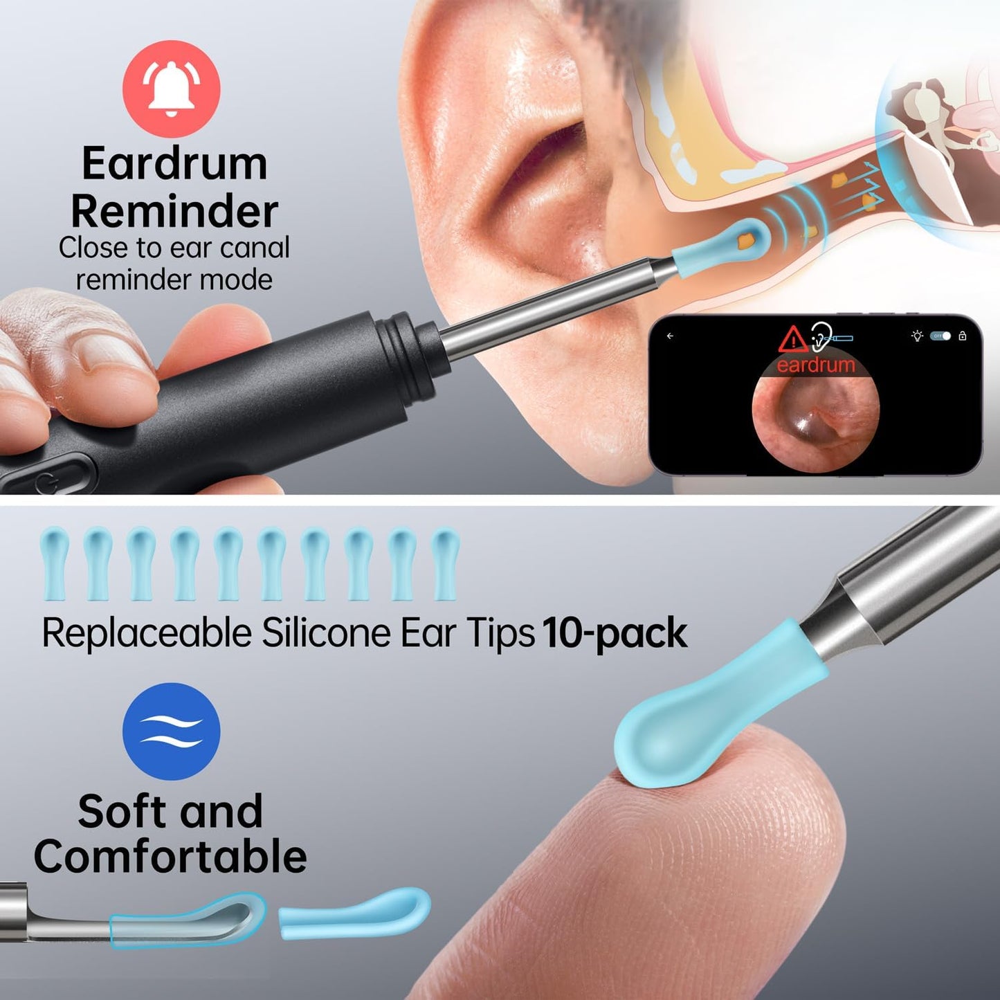 Ear Wax Removal Tool, Ear Cleaner with Camera, 1296P HD Camera and 6 LED Lights, Ear Cleaning kit with 10 Ear Pick Tips, Ear Wax Removal Kit for iOS and Android (Black)